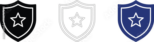 Shield Icon Set with Star Symbol for Security and Protection.