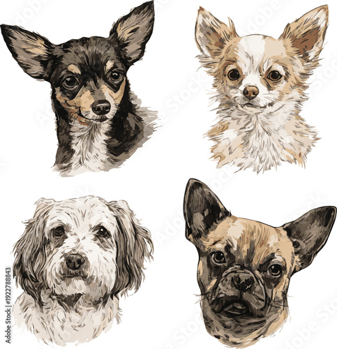 Create a Variety of dog breeds in illustration style - Chihuahua vector art with white background