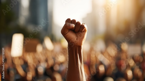 Raised Fist in Protest: Empowerment and Solidarity in Urban Demonstration