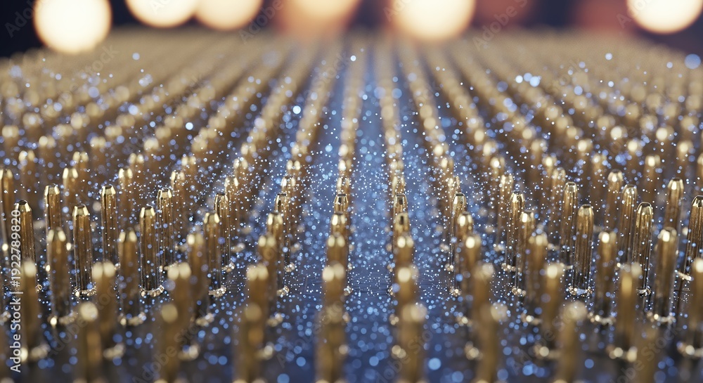 Fototapeta premium Close up of row of gold candles with sparkles in the middle.