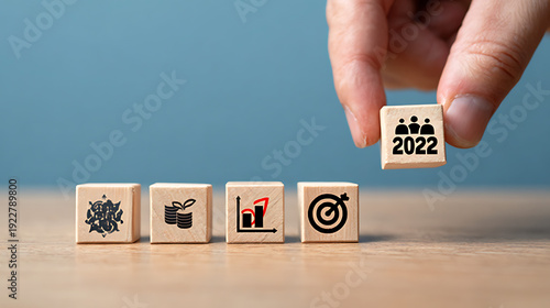 Four businessmen standing and consider with dartboard icon for review business achievement objective target and goal concept.
