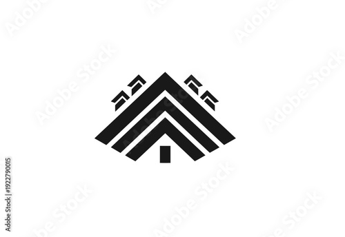 Abstract black geometric symbol for growth, progress, and success on a clean white background. Modern upward arrow design concept.