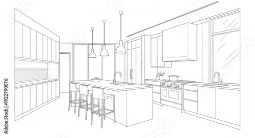 Modern Kitchen Interior Design Sketch.