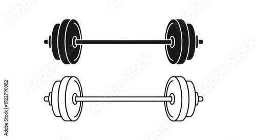 Black and white illustration of a barbell for weightlifting and fitness