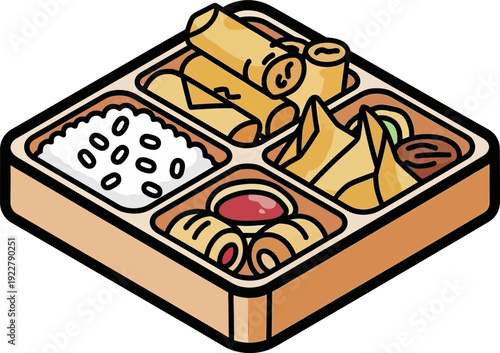 Assorted Sushi Pieces In Wooden Bento Box