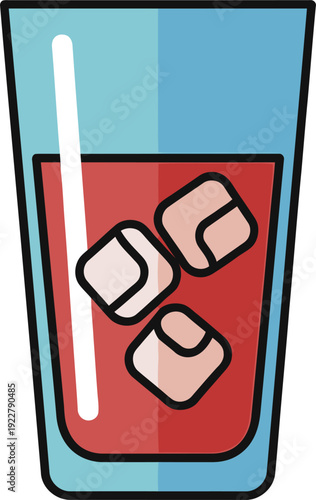 Tall Drinking Glass With Ice Cubes And Red Liquid