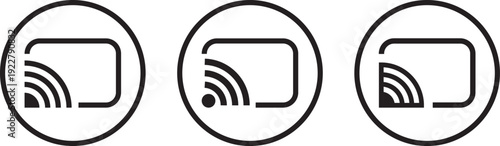 cast, screenshot icon set. smart device interfaces. rectangle with wireless signal
