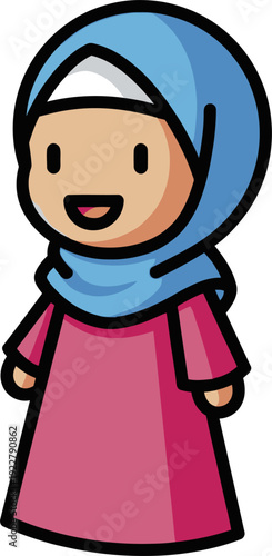 Young Girl In Pink Outfit With Headscarf