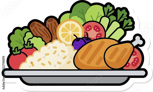 Plated Rice Meal With Vegetables And Chicken