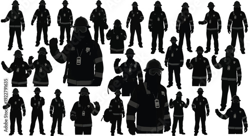 Collection of diverse people silhouettes in various poses and actions from different viewpoints