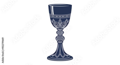 Elegant blue chalice illustration with ornate detailing and a classic design