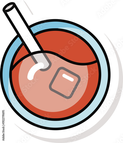 Top View Glass With Straw And Ice Cube