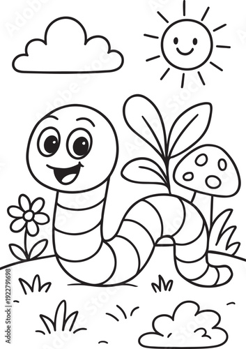 A cute green cartoon snake character with a big smile and a flower, designed as a funny reptile vector illustration for a happy nature themed animal art drawing