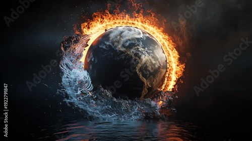 Fire and water balance in a visual display of Earth in a dramatic transformation at night