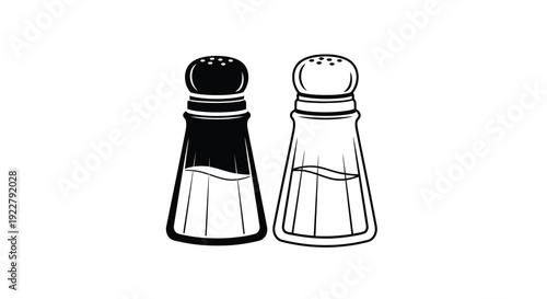 A simple black and white illustration of a salt and pepper shaker set