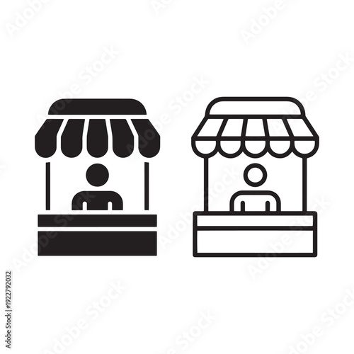 Two stall vendors with canopy roofs selling products in a market setting