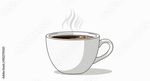 Simple illustration of a white coffee cup with steaming hot beverage, perfect for cafe, breakfast, or energy drink themes.