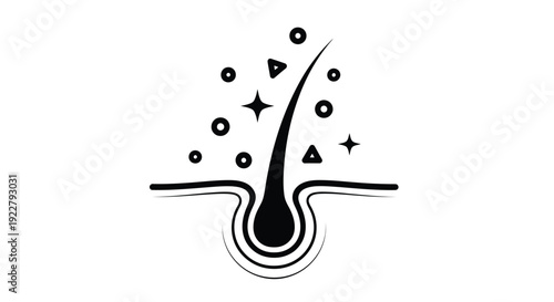 Illustration of a hair follicle with surrounding sparkles and shapes