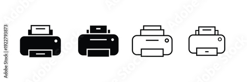 Printer Icon Set – Office Print Machine, Inkjet and Laser Printer Outline and Solid Vector Icons