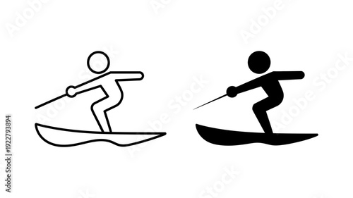 A person water skiing, holding a tow rope, depicted in both outline and solid fill icon styles.
