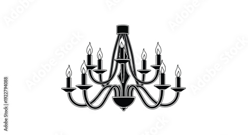 Elegant black chandelier with multiple candle style lights isolated on white