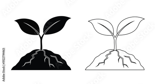 Two contrasting sprout icons black fill and white outline versions shown