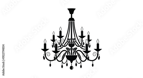 Elegant black silhouette of a vintage chandelier with multiple candle holders