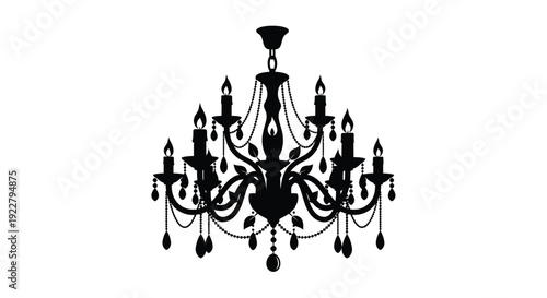 Elegant black silhouette of a vintage chandelier with ornate details