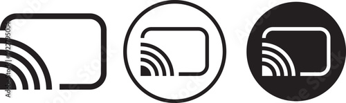 cast, screenshot icon set. smart device interfaces. rectangle with wireless signal