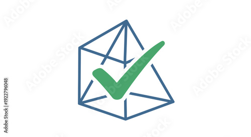 Green Checkmark Inside Geometric Shape Symbol.