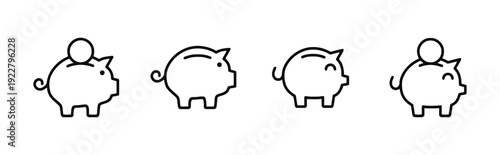 Piggy bank icons with coin savings and happy design variations