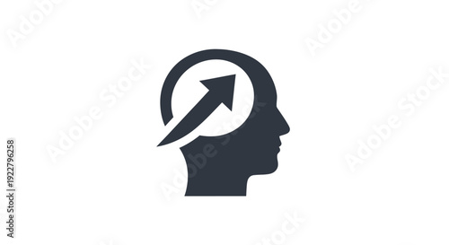 Human Head Silhouette with Rising Arrow.