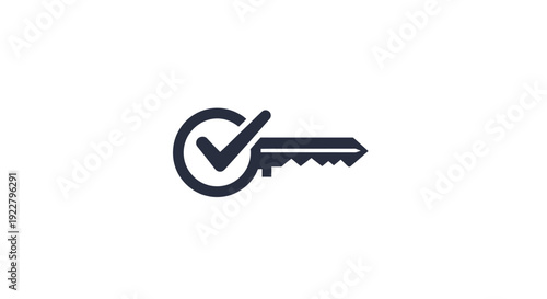 Key with Checkmark Icon Security Symbol.