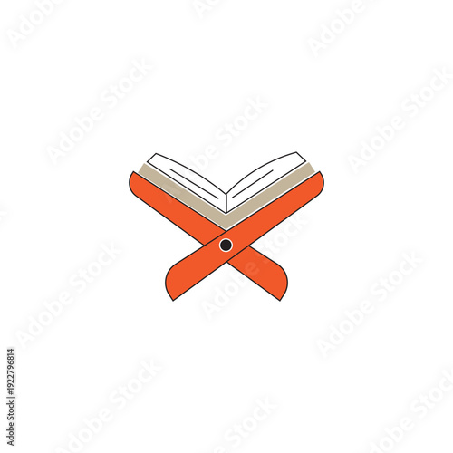 Open Quran on wooden stand icon vector. Islamic holy book symbol for Ramadan, Eid, prayer, religion design isolated on white background.