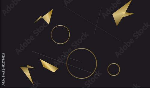 Abstract Luxury Background with Golden Geometric Shards and Minimalist Circles.