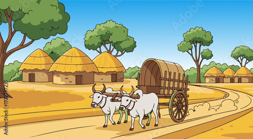 Indian Village Mud House Flat Vector Illustration Isolated on White Background 2D Flat Design