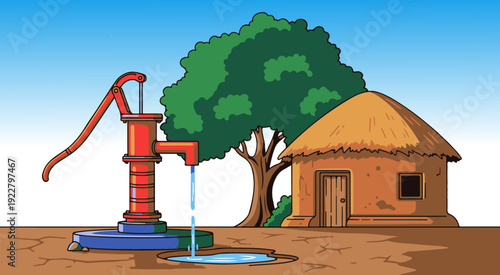 Indian Village Mud House Flat Vector Illustration Isolated on White Background 2D Flat Design