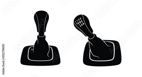 Two black silhouettes of car gear shifters on a white background
