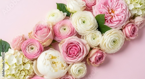 A beautiful arrangement of fresh pink and white flowers in full bloom
