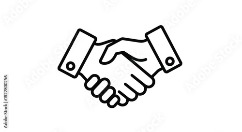 Simple black and white line drawing of two hands shaking