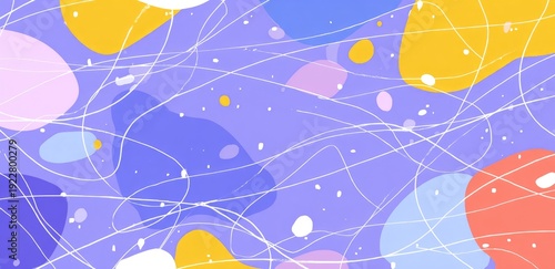 Abstract digital artwork featuring fluid shapes and white lines on a lavender backdrop