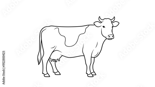 Simple black and white line drawing of a dairy cow standing in profile against a plain white background for agricultural or farm themes.