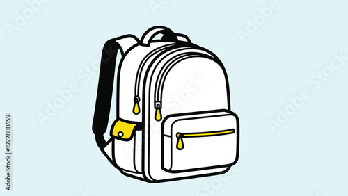 Simple backpack outline with yellow zipper details and straps is isolated on a light blue background for school themes.