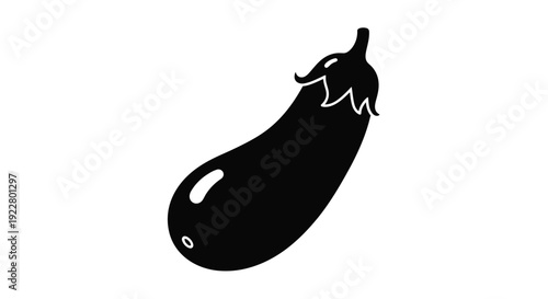 A simple black and white illustration of a single eggplant