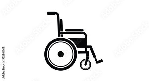 Simple black and white illustration of a wheelchair side view