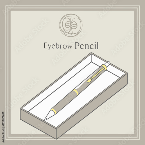 Elegant eyebrow pencil in its packaging, professional makeup tool, beauty product, sophisticated design with gold accents.