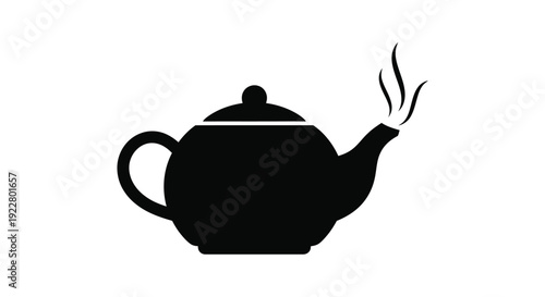 A simple black silhouette of a teapot with rising steam