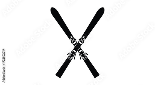 A graphic depiction of two crossed skis in a black and white style