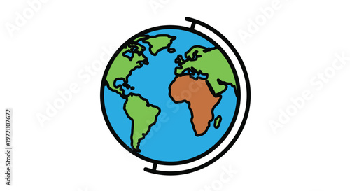 Simple cartoon illustration of a globe displaying continents and oceans