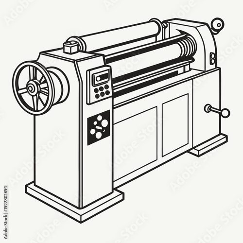 Modern industrial rolling machine with digital controls and a large wheel, used for metal fabrication and sheet metal processing.